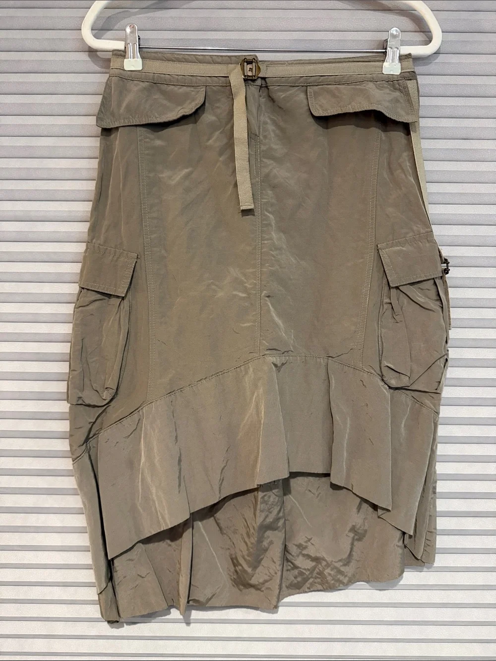 Bebe Olive Utility Cargo Pocket High-Low Skirt